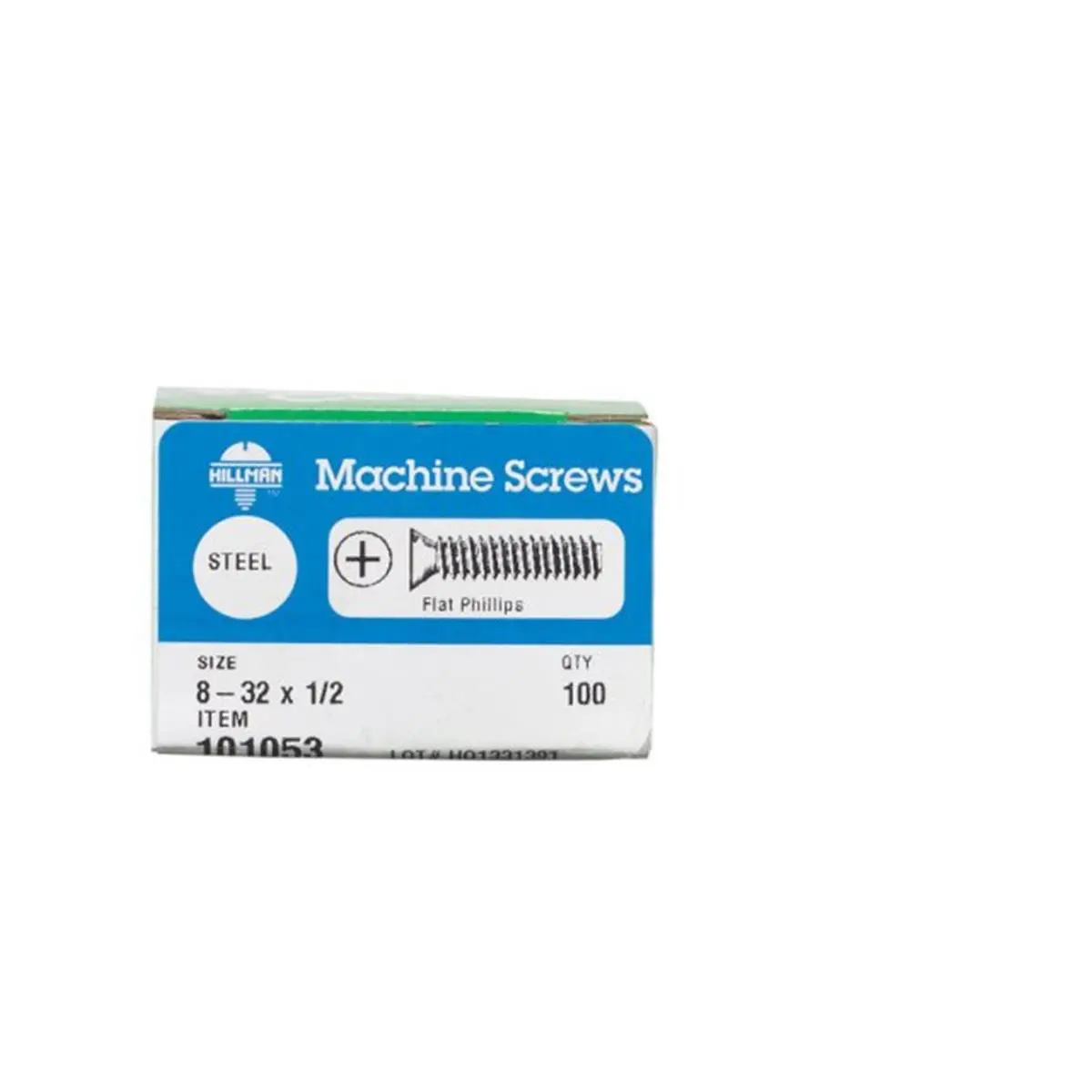 Hillman 101053 Flat Head Machine Screws, 8-32 x 0.5 in., Zinc Plated Steel, Box of 100