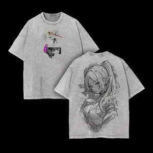 Frieren × Fern Frieren: Beyond Journey's End Anime Double Printed Vintage Washed Tee Unisex Oversize Anime Manga Washed Heavyweight Cotton T-shirt boyfriend tees wicked merchandise