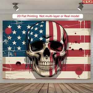 2D Flat Banner, 1pc American Patriot Skull Banner for Background Decoration, Photo Props, Made of Polyester, Suitable for Home, Room, And Wall Decor, Ideal for Party Backgrounds And Decorative Supplies/Gifts