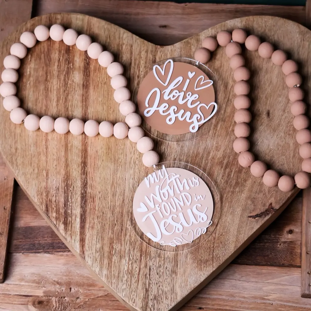 JESUS IS LOVE Car Charm- Christian Car Accessory- Wood Beaded Car Charm