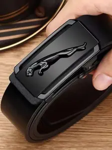Men's Genuine Leather Belt with Automatic Buckle, Business Casual Waistband for Middle-Aged Men, Trendy Cowhide Pants Strap