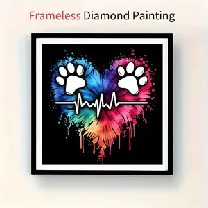 Heartbeat & Paw Print Diamond Art Painting Kit without Frame, DIY 5D Diamond Arts Painting Kit, Wall Art Decor for Home Living Room Bedroom