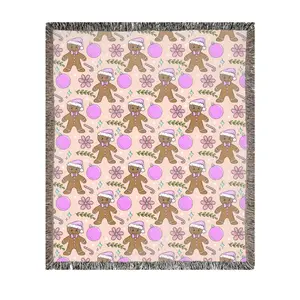 Pink gingerbread man cotton woven blanket 50x60” for holiday season