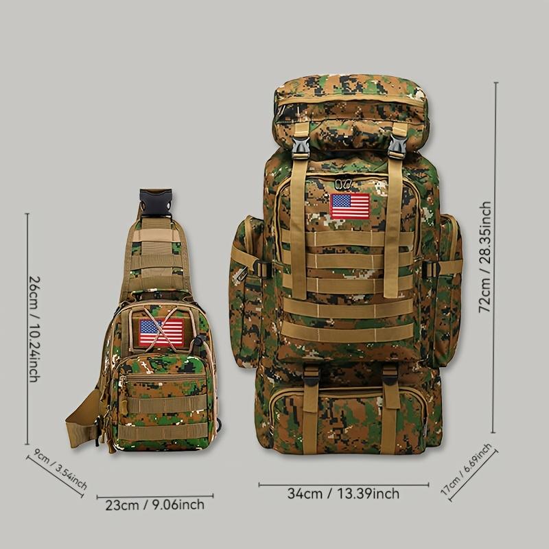 Set of 2pcs 80L Backpacks Suitable for Hiking, Camping, And Mountaineering. Tactical Design for a 3-Day Assault Pack, Includes a Chest Pack. Ideal for Outdoor Activities Like Travel, Work, Hunting, Hiking, And Sports, Perfect for Men