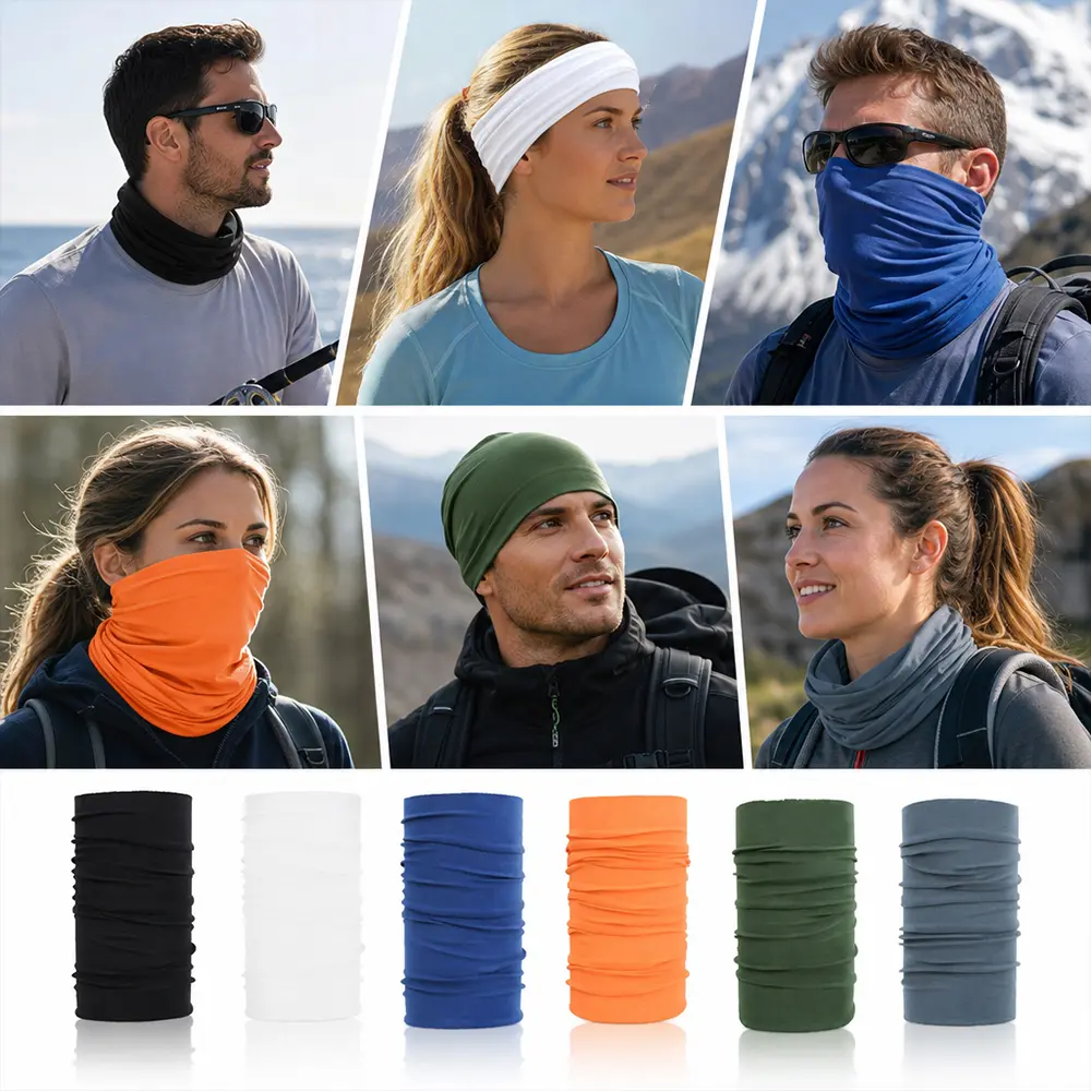 6 Pack Multifunctional Neck Gaiter Face Cover, Elastic Breathable Seamless Tube Bandana, UV Protection Outdoor Neck Scarf for Cycling Running Fishing Hiking