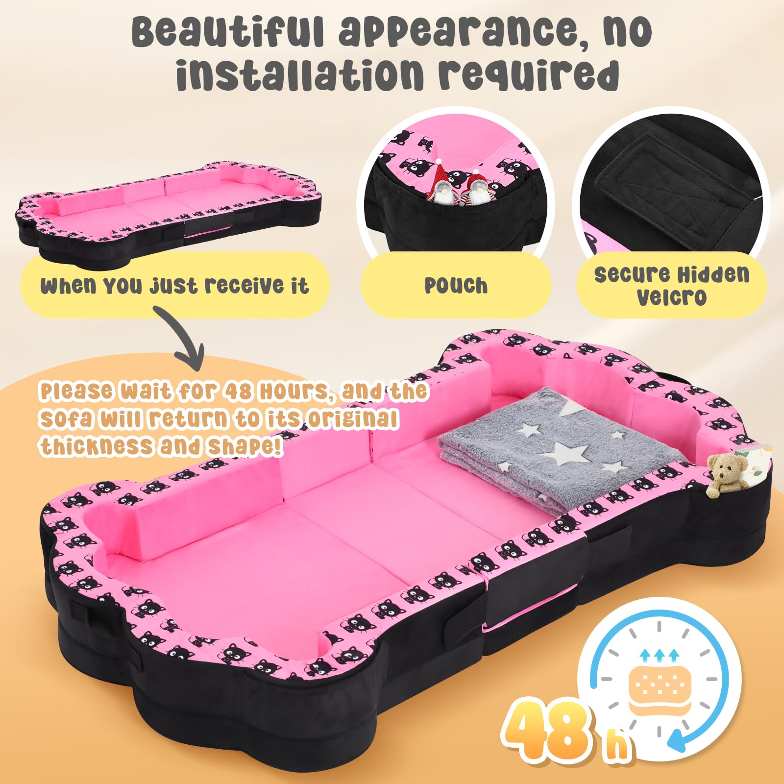 Portable Toddler Floor Bed,Foldable Toddler Travel Bed with Washable Cover for Kids,Soft and Safe