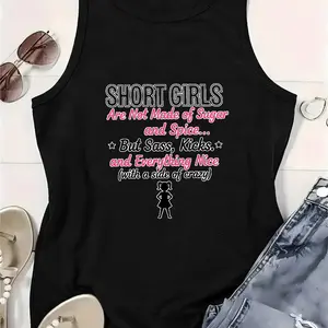 Short Girls Sass & Kicks Funny Tank Top | Petite Girl Power Sleeveless Tee