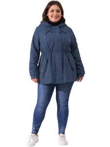 Agnes Orinda Women's Plus Size Rain Jacket Lightweight Waterproof Fleece Lined Jacket Hooded Windbreaker Coat