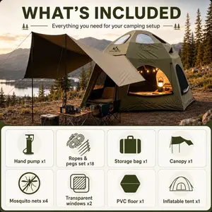 SENLEETO 142 Sq Ft Inflatable Dome Tent 6-8 Person Glamping Airbeam Tent 4-Season with 360° Skylights & Black-Out Canopy