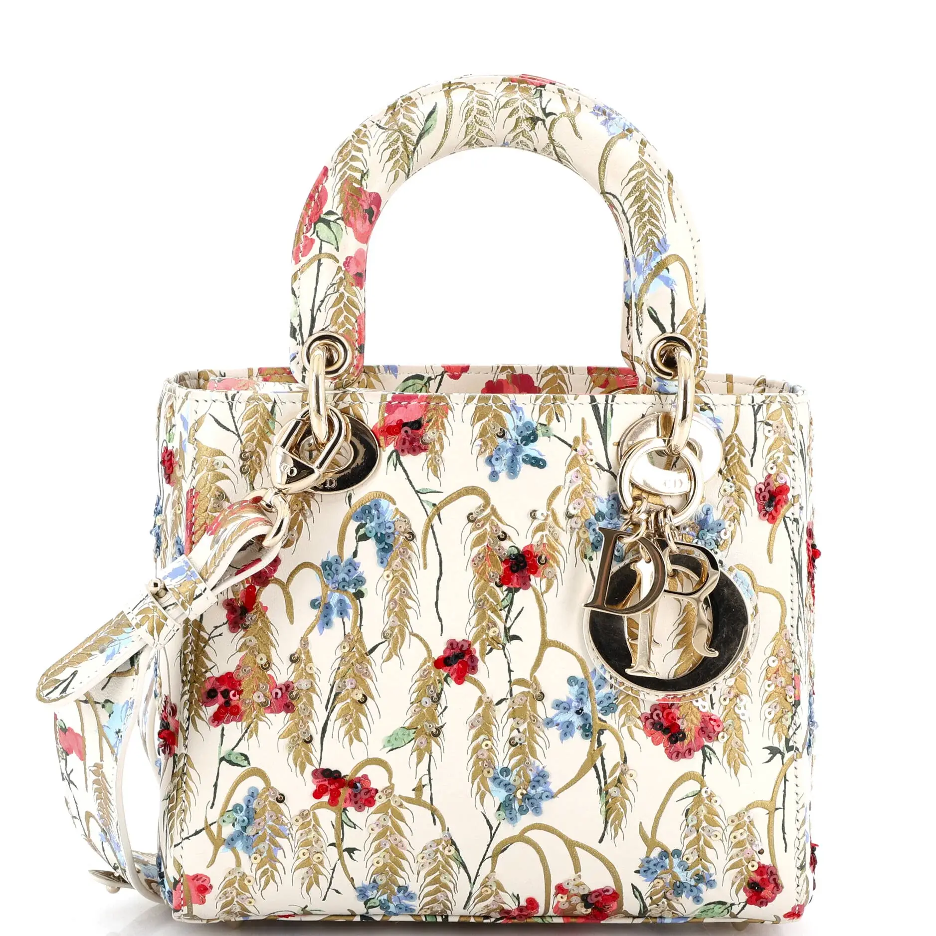 Pre-owned Dior Leather, Sequins Top Handle Bags Christian My ABCDior Lady Bag Embroidered Printed Leather by Rebag