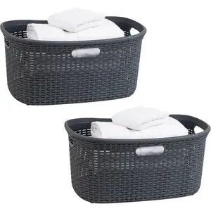 40L Laundry Basket, Clothes Hamper, Wicker,, 23"L x 14.5"W x 11"H, Set of 2, Gray