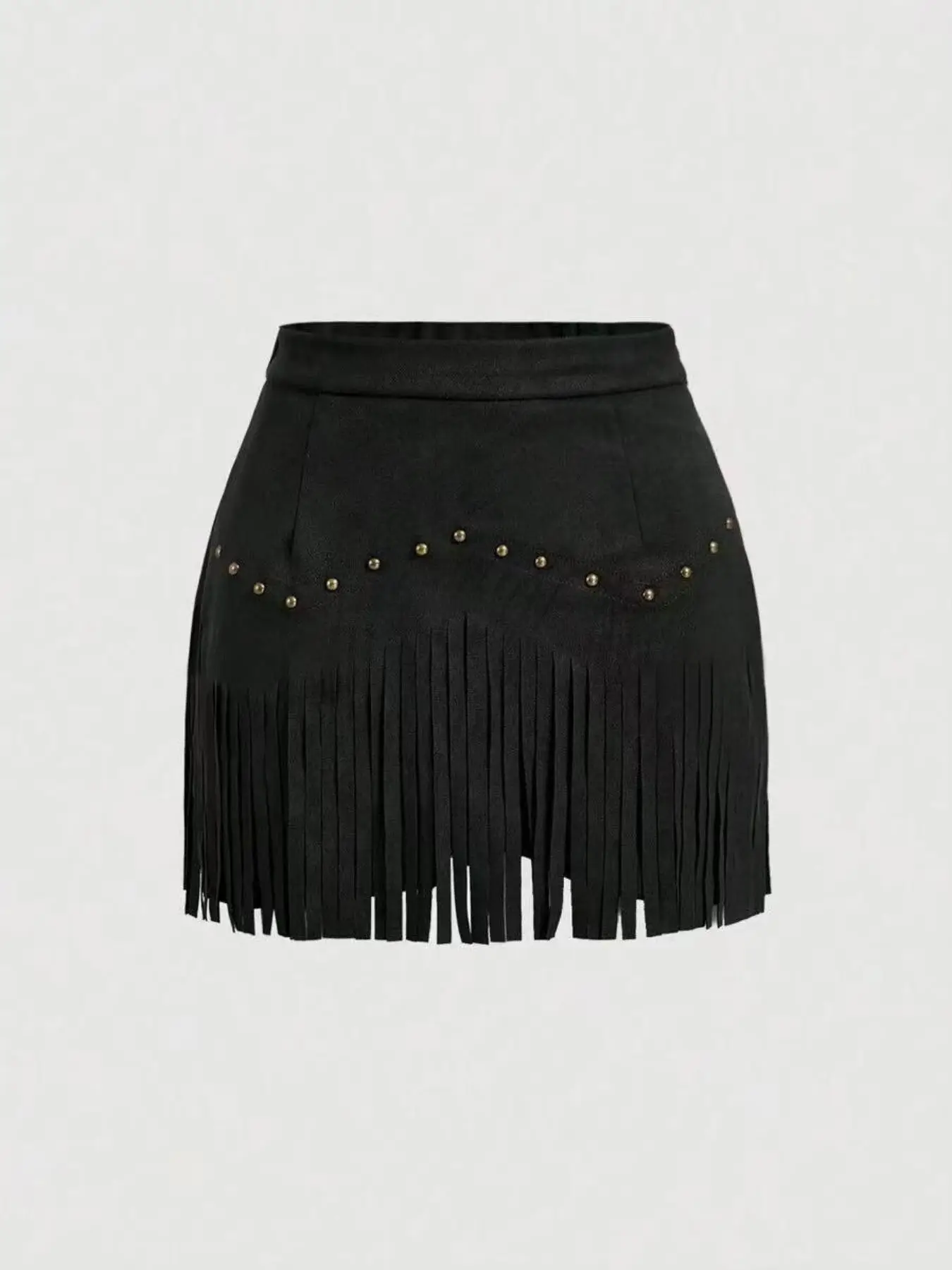 Women's Fringe Trim Short Skirt, Elegant Solid Color Zipper Skirt for Daily Wear, Ladies Bottoms for All Seasons