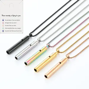 QS2059 New Triangle Hollow Breath Whistle Yoga Meditation Necklace Mindfulness Relief Anxiety Regulation Stress Reduction