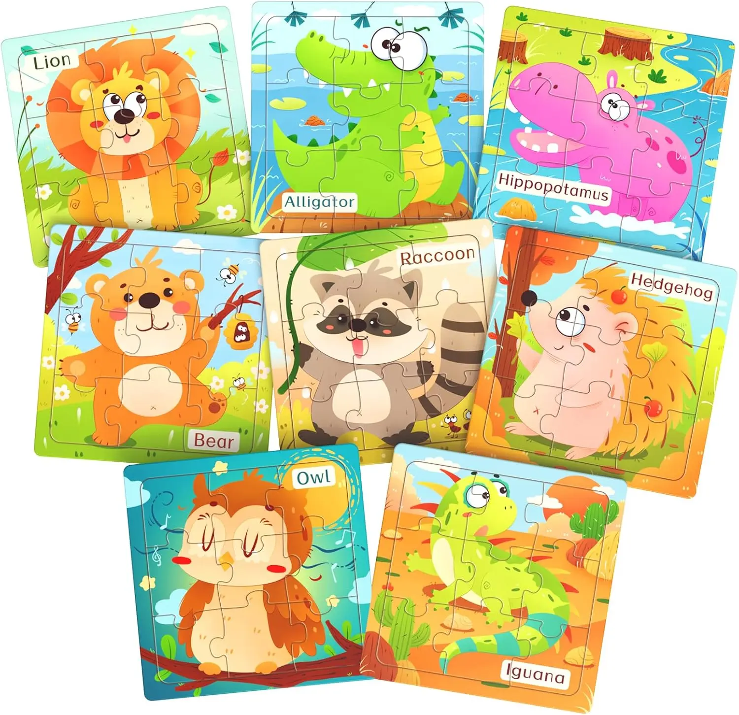Wooden Puzzles for Toddlers 8 Pack Animal Jigsaw Puzzles for Kids3-5 9 Pieces Preschool Learning Activities Learning & Educational Toys Gift for Boys Girls