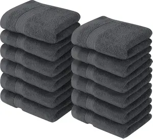 Towels 12 Pack Premium Wash Cloths Set, 12 by 12 Inches, 100% Cotton Ring Spun, Highly Absorbent and Soft Feel Essential Washcloths for Bathroom, Spa, Gym, and Face, Grey Light