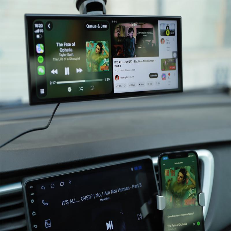 10.26" Android CarPlay Screen Google Play Store Netflix/YouTube/Tiktok Wireless CarPlay Portable screen & Android Auto Built-in GPS Your Smart Driving Companion，Split-Screen App Usage，1080P Parking Backup Camera，Compatible with iOS 10+ and Android 11+