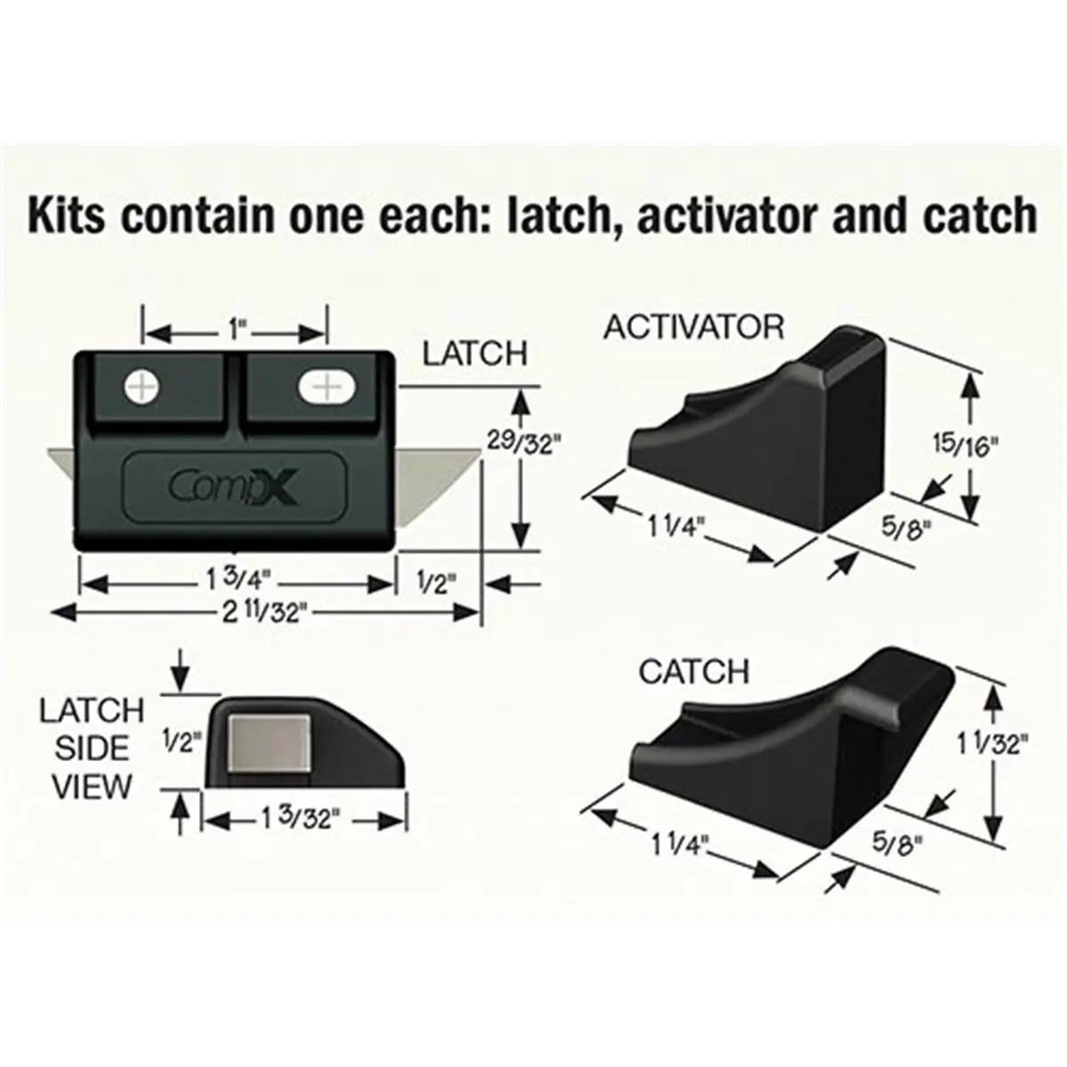 212 MAIN Double Door Metal Latch - Timberline Locks, Slam Action, Black, Low Profile, Plastic Housing
