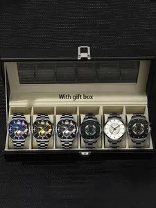 Men's Fashion Watch Set, Casual Quartz Watch Set with Gift Box, Trendy All-match & Exquisite Watch Set for Birthday Gift