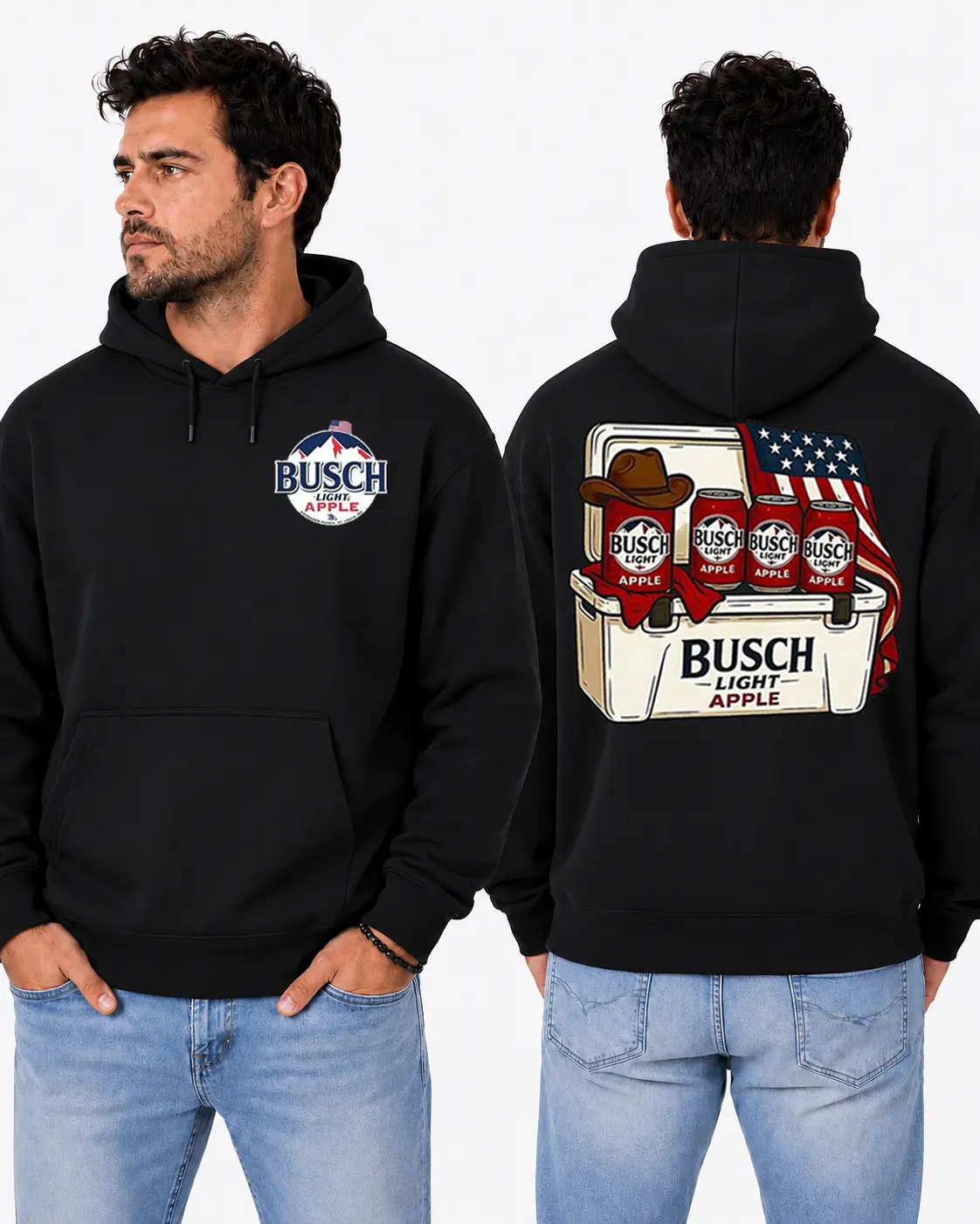 Patriotic Cooler Hoodie, Cowboy Hat, Red Drink Cans & American Flag Design, Country Weekend Graphic Hoodie for Outdoor Men & Western Fans, Gift for Summer Cookouts or Tailgate Gatherings
