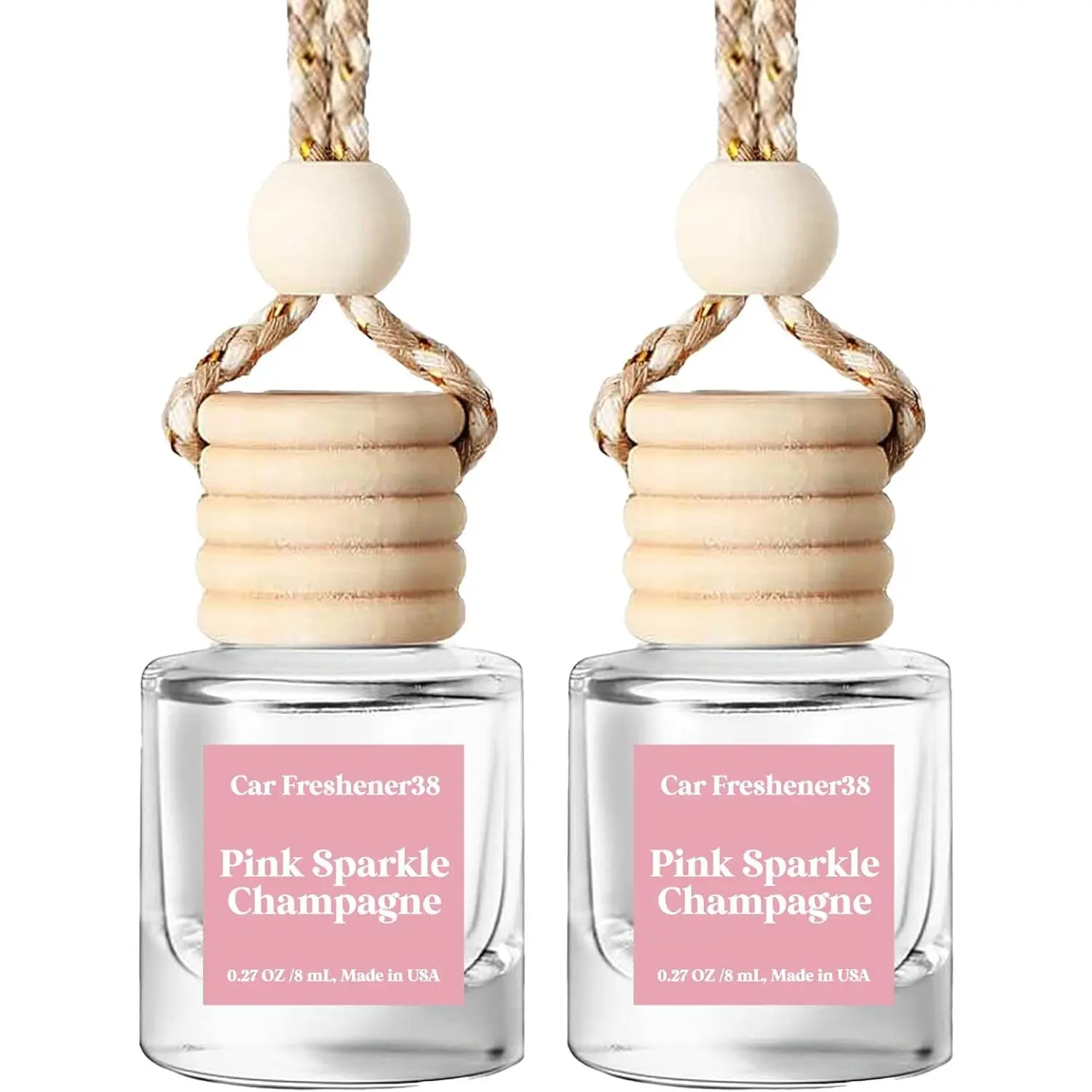 Car Air Freshener Diffuser 2 Pack Hanging Air Freshener Diffuser - Pink Sparkle Champagne Fragrance Oil Air Diffuser for Car, 45+ Days Long Lasting Fragrance Made in USA Car Air Fresheners