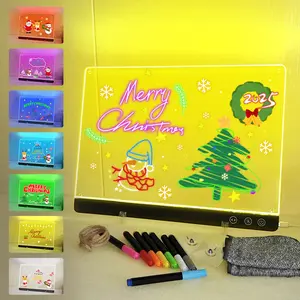 Acrylic Dry Erase Board with Light, Rechargeable LED Memo Board with & 4 Flash Modes, 12"x8" Light Up Desktop Message Board with Foldable Stand, Professional Glowing Note Pad