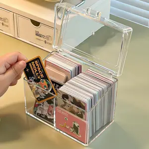 Transparent Color 2-Compartment Business Card Holder with Dust Cover, Ideal for Organized Storage, Suitable for Cards and Small Items, Office Supplies, Office Desk Accessories