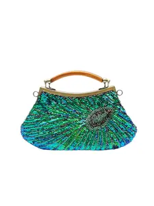Women's Vintage Beaded Sequin Peacock Clutch, Embellished Clutch, Handmade Crossbody Evening Bag, Handbag For Wedding Party Prom,Vintage 1920s Style Evening Bag,Elegant Clutch Bags