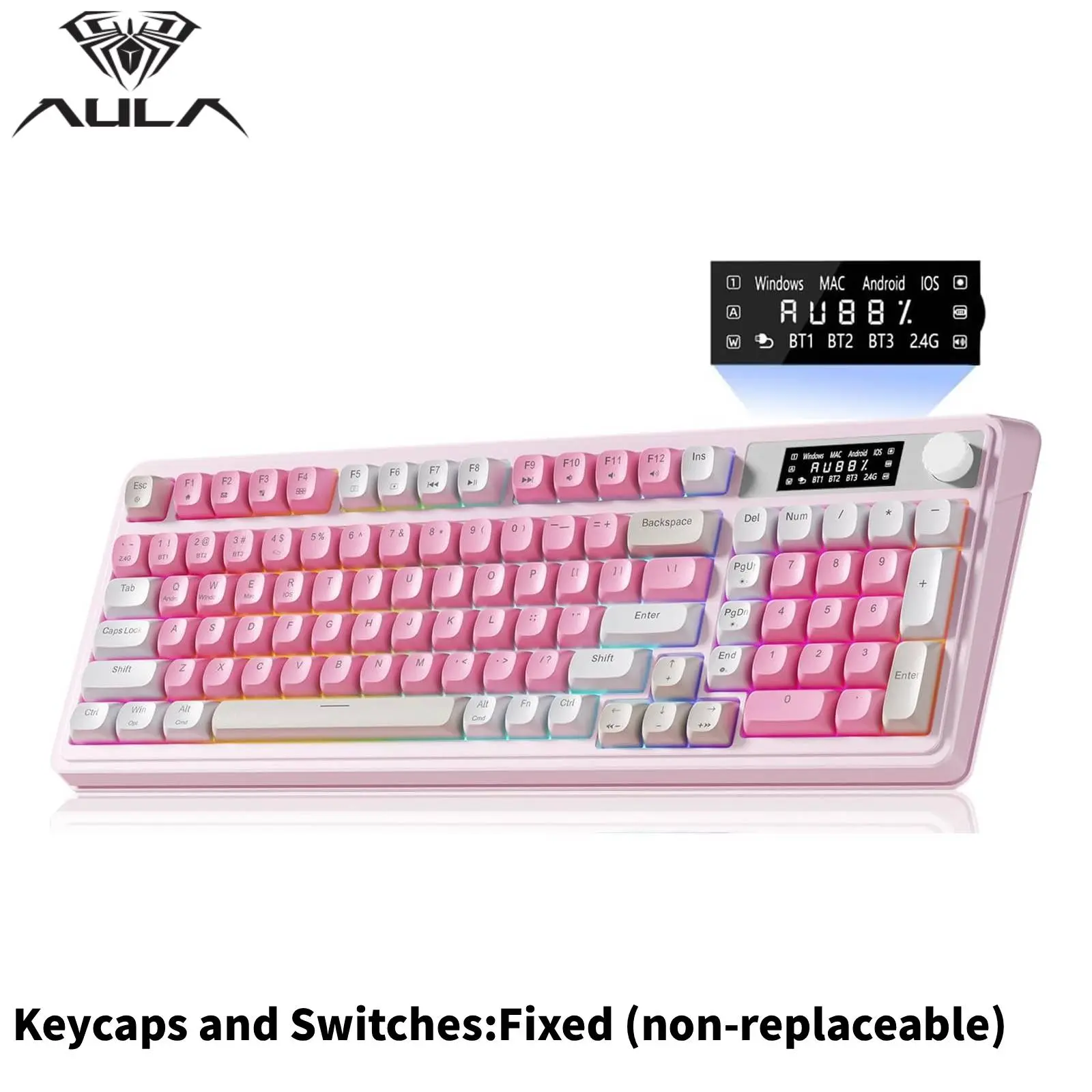 AULA S99 Pro Wireless Keyboard, Display Screen & Media Knob, Tri-Mode Bluetooth/2.4G/USB-C RGB Creamy Gaming Keyboard with Number Pad Macro Keys, Custom Computer Keyboards for Laptop PC Gamer