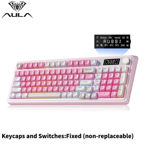 AULA S99 Pro Wireless Creamy RGB Backlit Gaming Keyboard - 3-Way Tri-Mode Conn., Bluetooth/2.4G/USB-C, Display Screen, Media Knob, Number Pad, Macro Keys, 48-Month After-Sales Service, for Laptop PC Gamers, Custom Keyboard Accessory