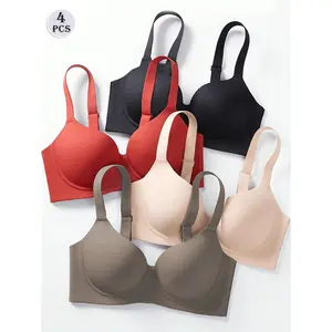 4-Pack Women's Bra Large Bust Minimizer Wireless Full Cup Thin Style Breast Reduction Gather Side Breast Anti-Sagging Adjustable Seamless Bra Women's Underwear Bra, Everyday Wear Bra, Seamless Everyday Bra, Lightweight Bra, Large Bust Bra, Casua