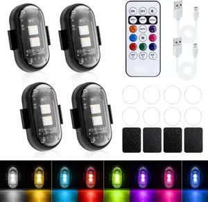 4 Pack Magnetic Rechargeable LED Strobe Warning Lights, 8 Color USB Waterproof Anti-Collision Flashing Car Lights with Remote Control, Wireless LED Emergency Flash Lights for Vehicles, Motorcycle, Bike, RC Car