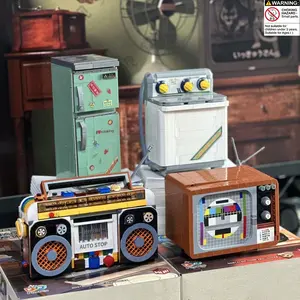 Vintage Radio & Washing Machine & Fridge & Television Bricks Toy, Creative DIY Model Assemble Building Blocks, Home Decoration Ornaments, Building Block Sets