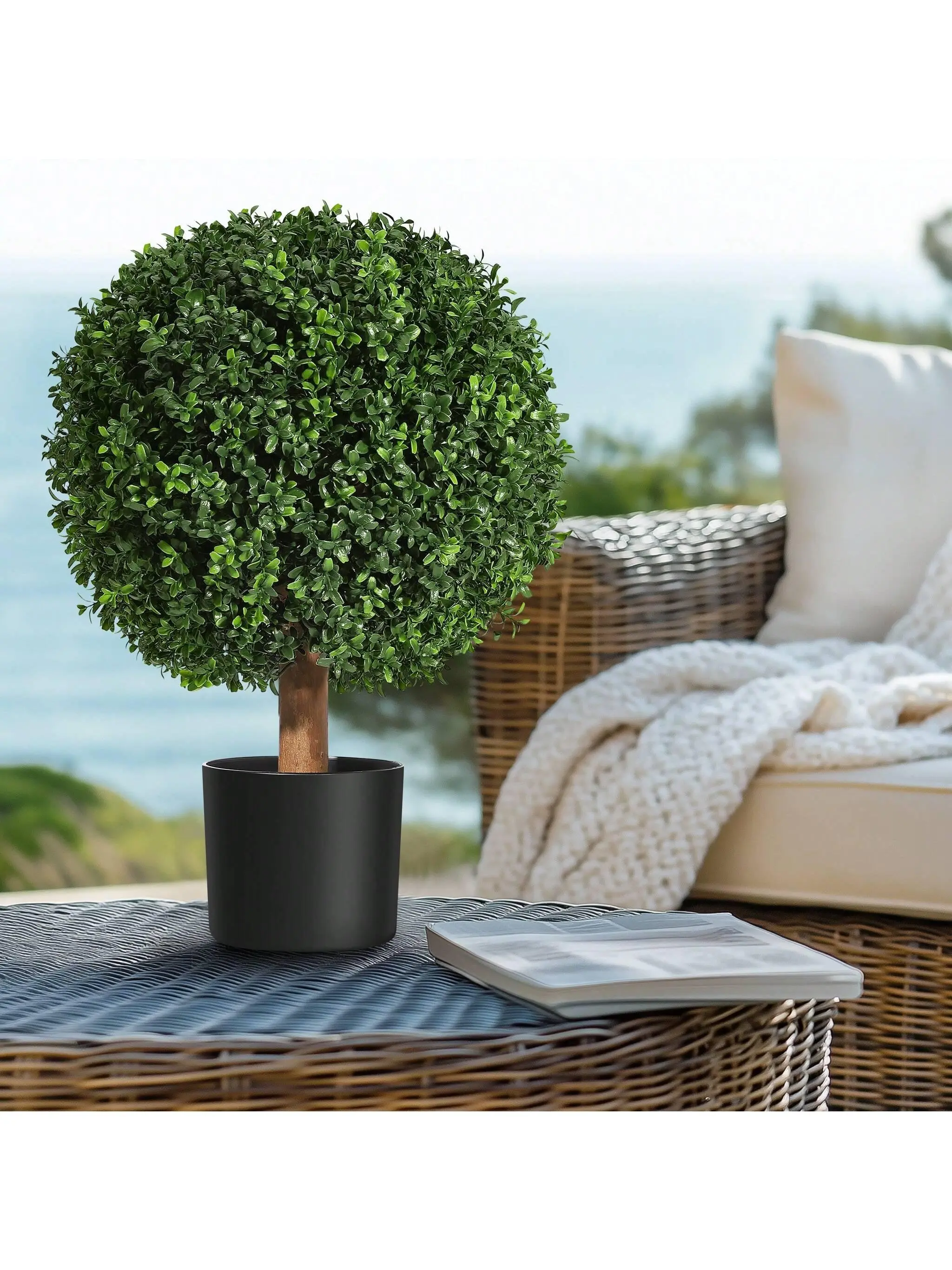 Gaomon 2-Piece 23.5-In Decorative Plastic Ball-Shape Faux Boxwood Topiary Trees - UV-Resistant, Low-Maintenance Outdoor Artificial Plants for Indoor & Outdoor Decor Set, Nature