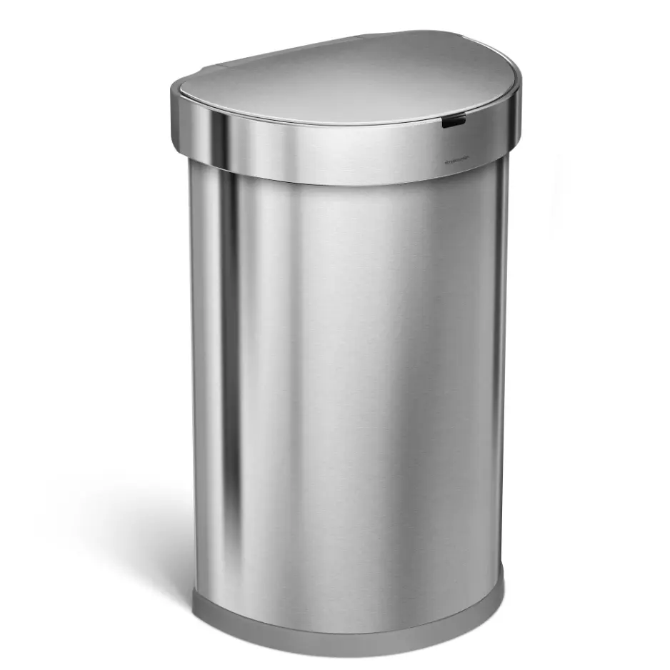 simplehuman 45L Automatic Sensor Trash Can, Semi-Round Stainless Steel Kitchen Garbage Bin with Touch-Free Lid, Custom Fit Liner Storage Pocket, Modern Home Wastebasket  Copy Title 3