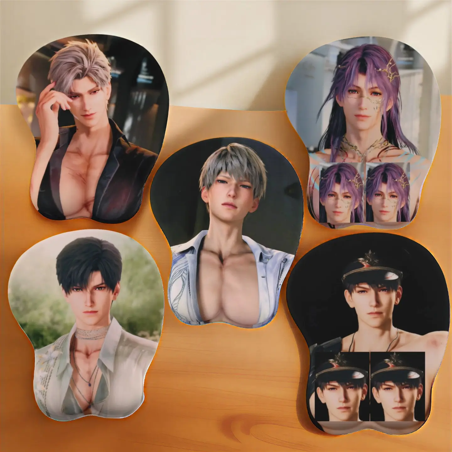 Love and Deepspace Anime Theme 3D Square Computer Mouse Pad with Wrist Support, Featuring Sylus, Caleb, Rafayel, Zayne, Xavier, Male Collectible Desk Accessory, Gaming Gift, Home