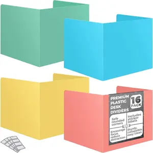 16 Pack Pastel Color Desk Privacy Folders, Easy to Clean Strong Plastic Privacy Shield Desk Dividers for Students Classroom Supplies
