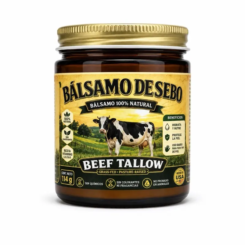 Bálsamo de Sebo Beef Tallow 100% Natural 114g Grass-Fed Pasture-Raised Moisturizing & Nourishing