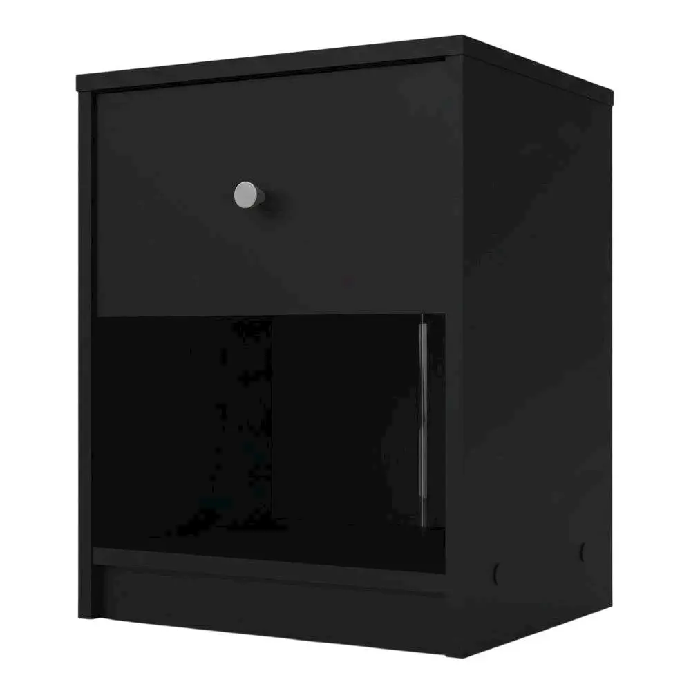 Black Small Nightstand - Compact Bedside Table with Drawer for Bedrooms, Accent Side Table, Modern Side Table