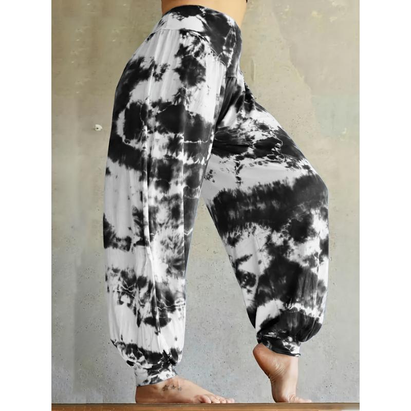 Plus Size Tie Dye Print Baggy Joggers, Casual Elastic Waist Pants For Spring & Summer, Women's Plus Size Clothing