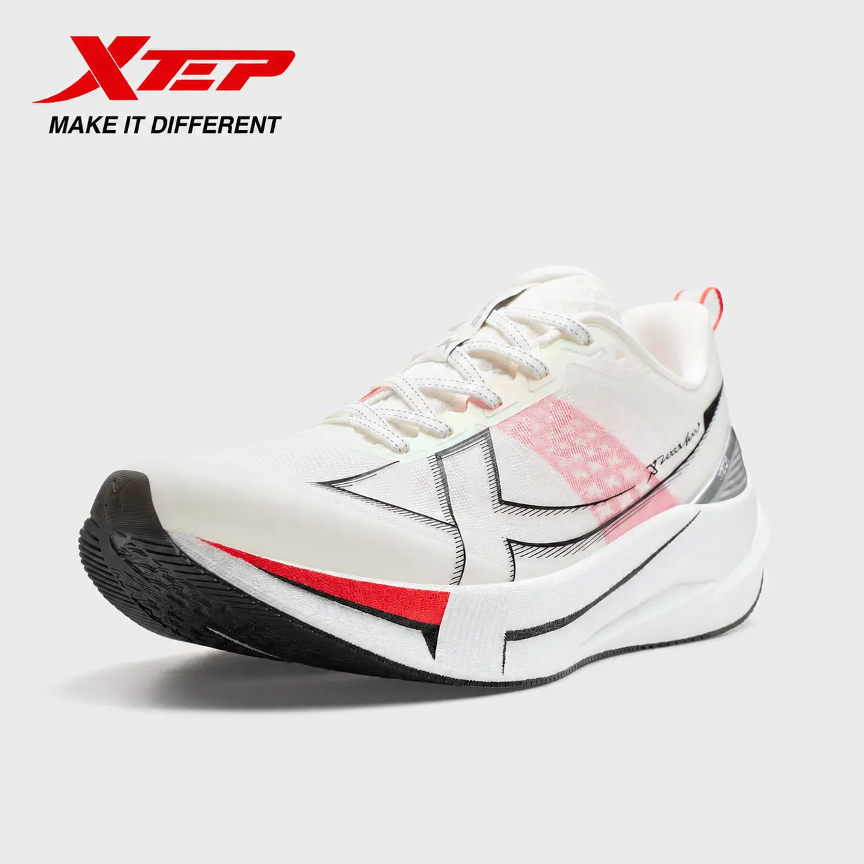 XTEP 2000km 5.0 Men's Running Shoes,Sail white/bright orange/black 5.0,Next-Gen Midsole,Unbreakable Upper,Pro-Level Stability and Lighter & Faster.