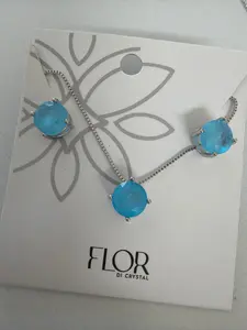 CZ Earring and necklace set Fusion paraiba blue