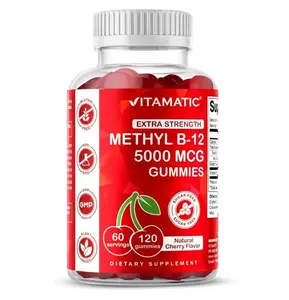 Vitamin B12 Gummies 5000 mcg (Methylcobalamin) – Extra Strength Energy & Nervous System Support – Sugar Free, Natural Cherry Flavor – Vegan, Non-GMO – 120 Gummies