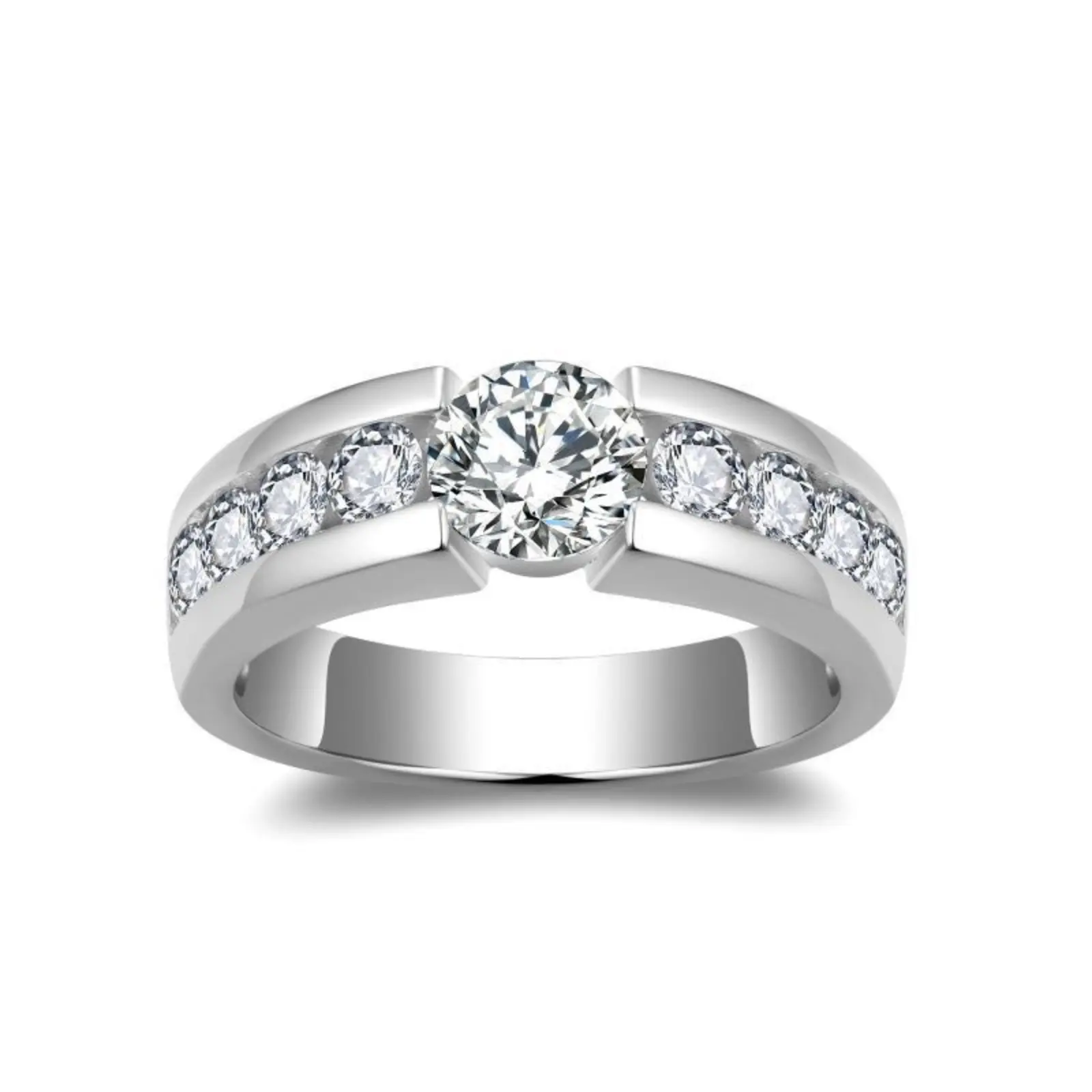EJG Men's 925 Sterling Silver Minimalist 1.5CT Center Stone Wedding Band - Promise Ring, Beautiful Rings, Gift for Him