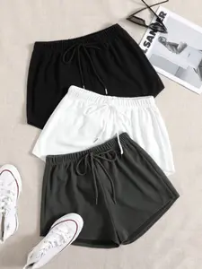 Women's Solid Color Drawstring Waist Shorts, Casual Comfy Breathable Shorts for Daily Wear, Ladies Bottoms for All Seasons, Athleisure Casual Shorts