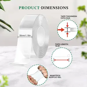 Nano Double Sided Heavy Duty Tape 9.85FT, Clear Removable Mounting Tape for Wall, Picture Hanging, Carpet & DIY