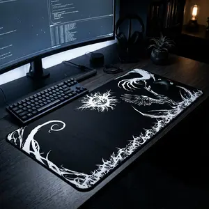 Dark Gothic Angel Neotribal Cybersigilism Desk Mat | Cyberpunk Altar Mousepad