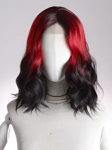 Christmas Decorations Synthetic Heat Resistant U-Part Lace Wigs 4*2 Body Wave Long Hair 14 Inch Ombre Red Wig Daily Used Wavy Texture