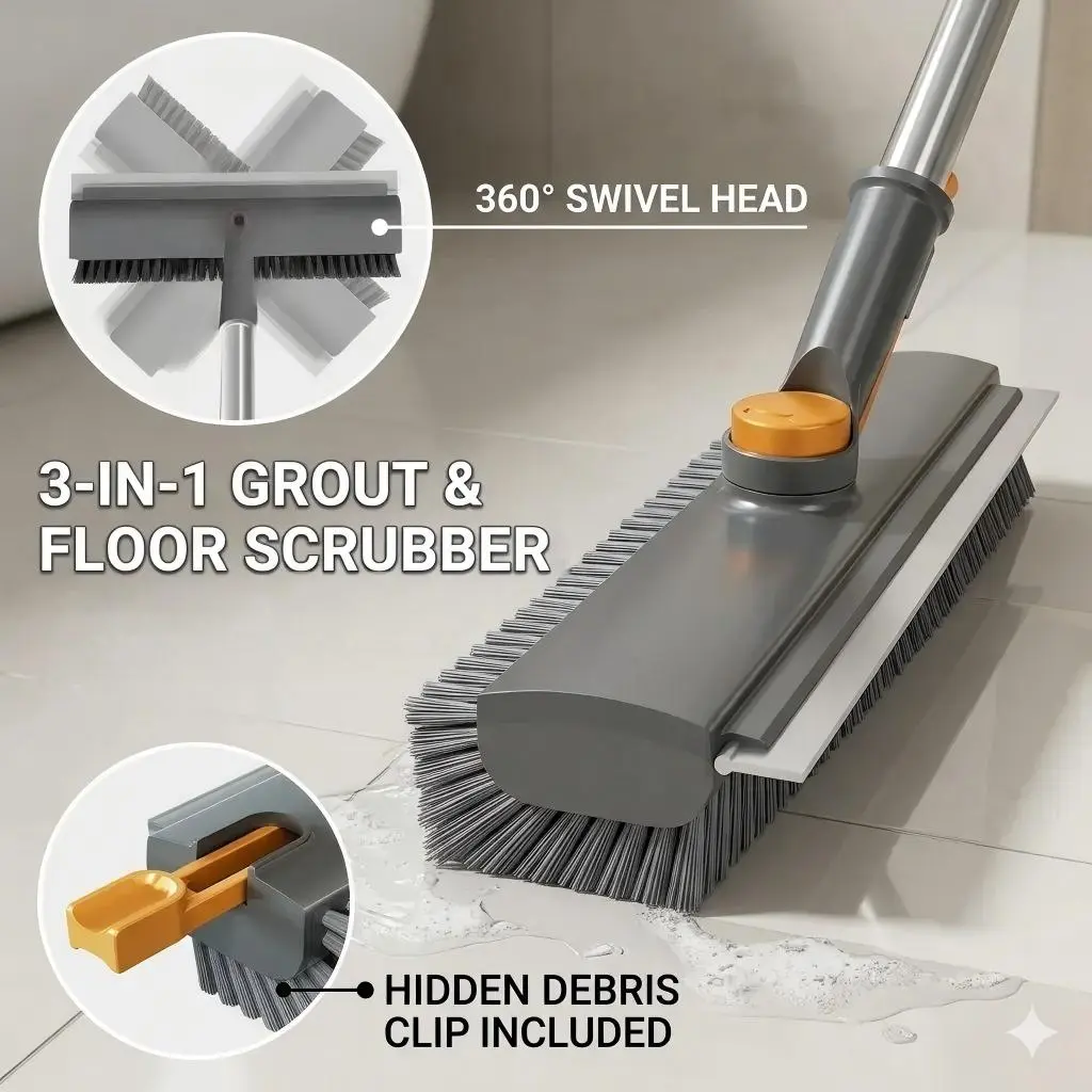 Floor Scrub Brush Bathtub Brush with Long Handle 3 in 1 Scrape and Heavy-Duty Stiff Bristle Scrubber Brush for Cleaning Shower Bathroom Patio Garage Kitchen Wall and Deck Cleaning Supplies for Home Essential Items for Home Christmas Gifts tiktokshopspring