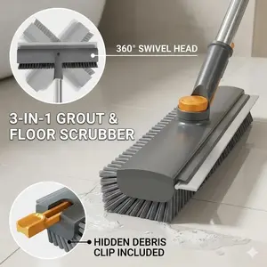 Floor Scrub Brush Bathtub Brush with Long Handle 3 in 1 Scrape and Heavy-Duty Stiff Bristle Scrubber Brush for Cleaning Shower Bathroom Patio Garage Kitchen Wall and Deck Cleaning Supplies for Home Essential Items for Home Christmas Gifts tiktokshopspring