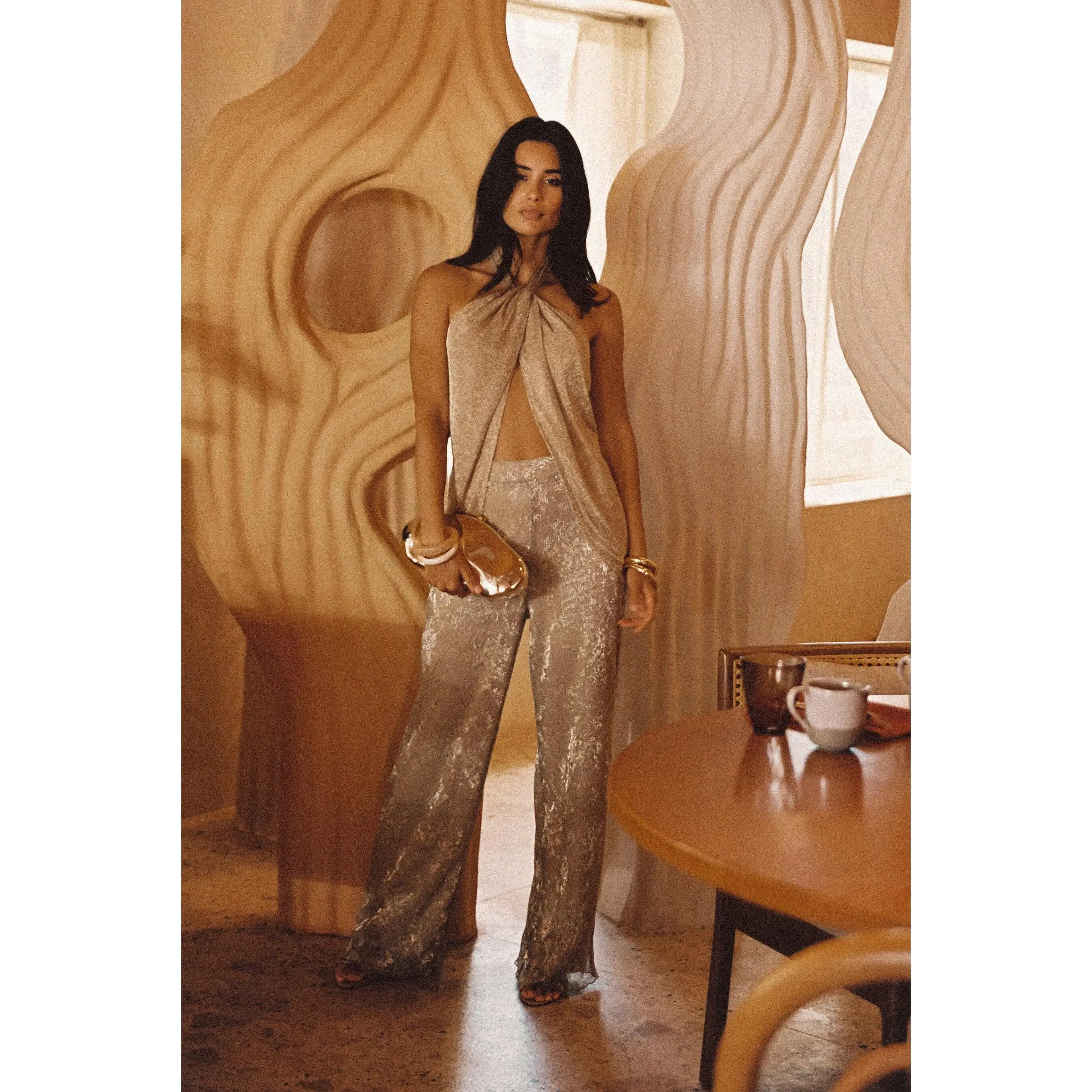 Moonlit Kiss Gold Lurex Halter Top